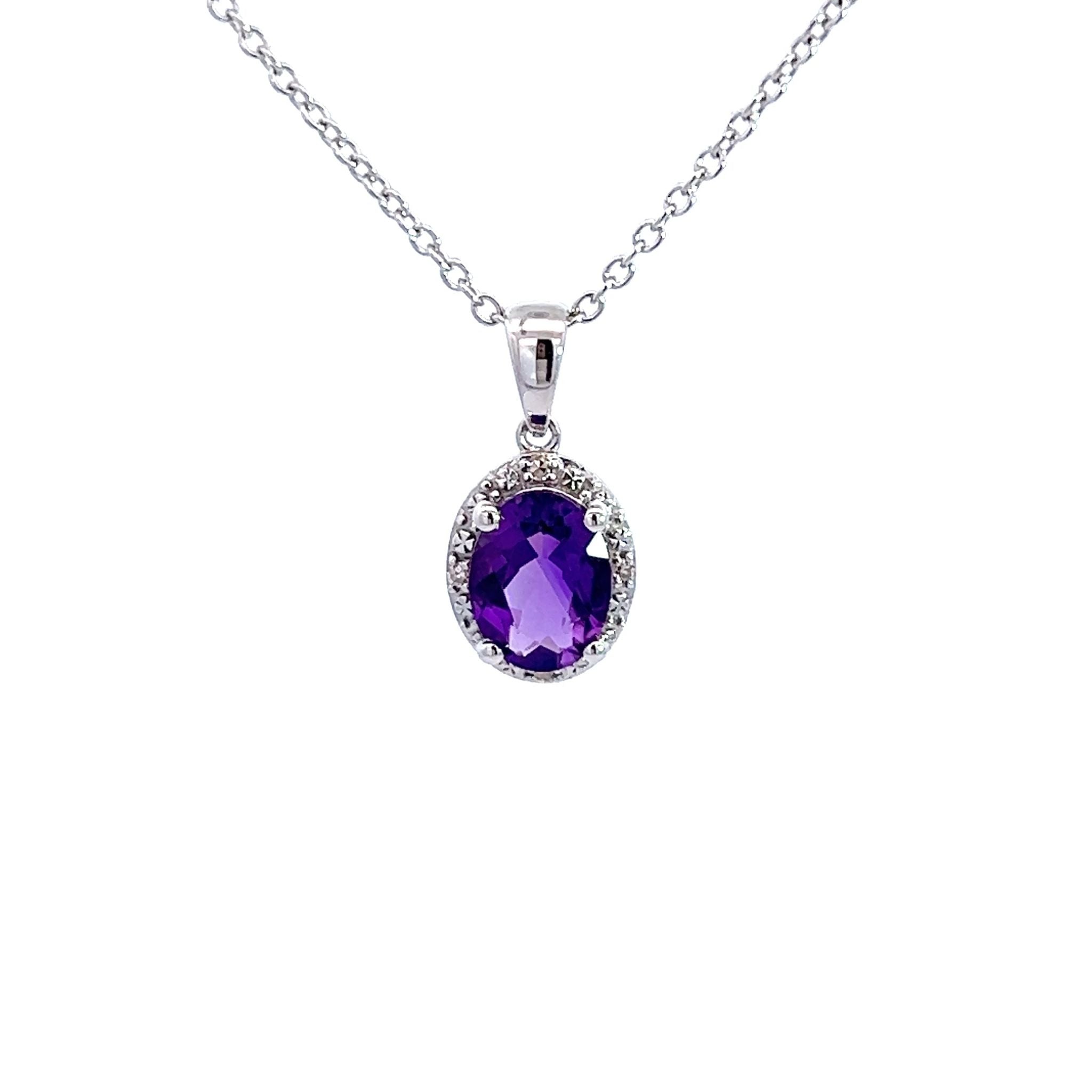 18ct White Gold Necklace with Amethyst & Diamond Pendant - Correani Design  - Artifacts World