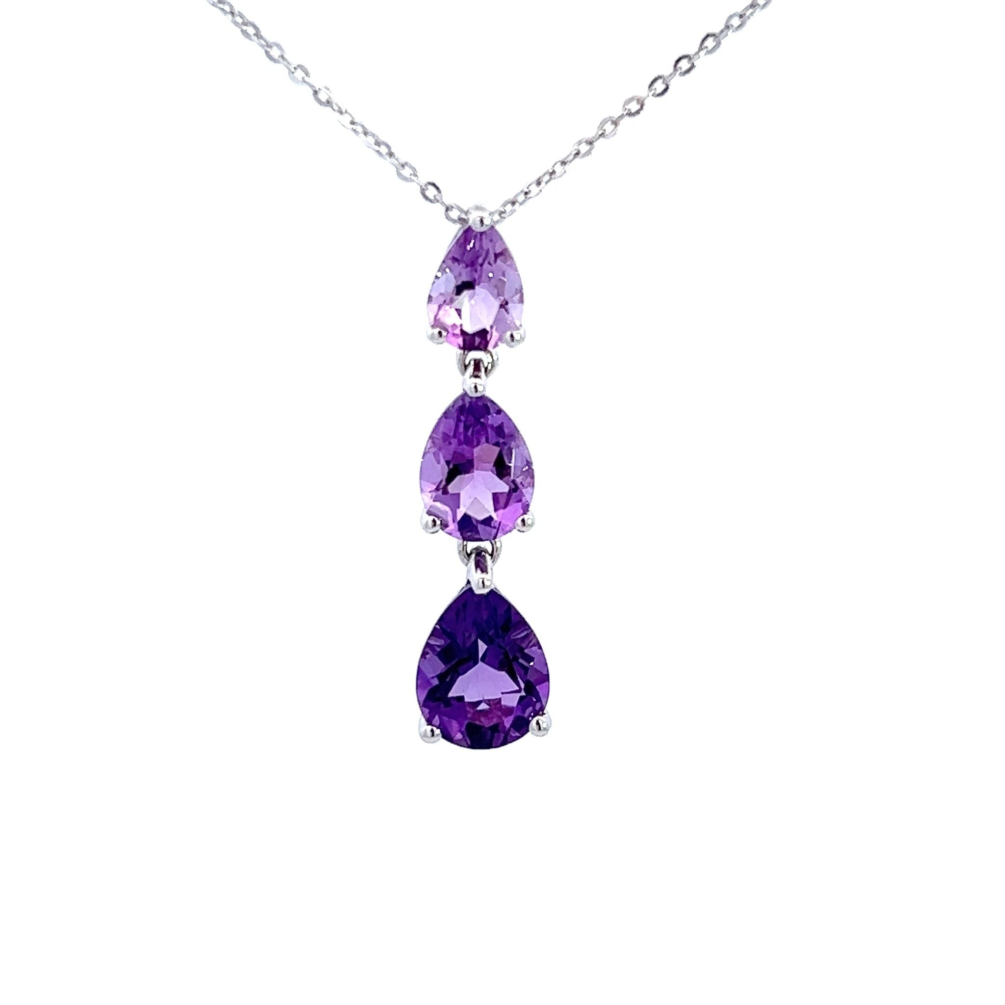 Natural Amethyst and Diamond Necklace in 14k Solid White Gold 8x6mm Re
